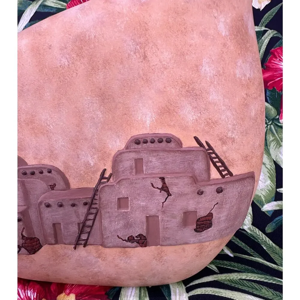 Vintage Ceramic Mexico Adobe House Cactus Pillow Vase Decor